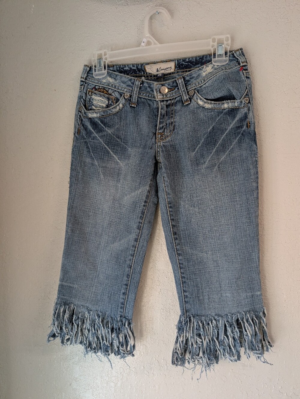 Y2K Vintage Fringe Hem Jeans 25 Grunge Skull Shredded Punk Embroidered LOW Rise